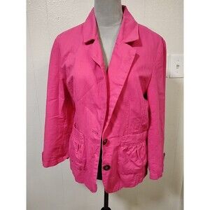 Peck & Peck Jacket Size 12 Button Down 3/4 Sleeve Women's Linen Blend Light